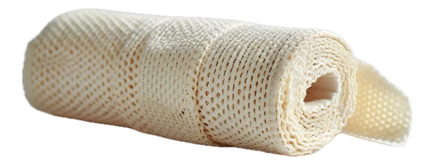 Roll of beige non-slip shelf liner isolated on white