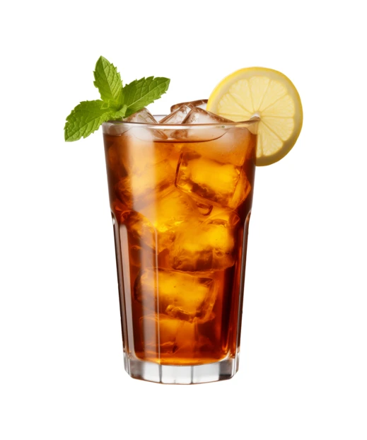 Glass of iced tea with lemon and mint isolated on white