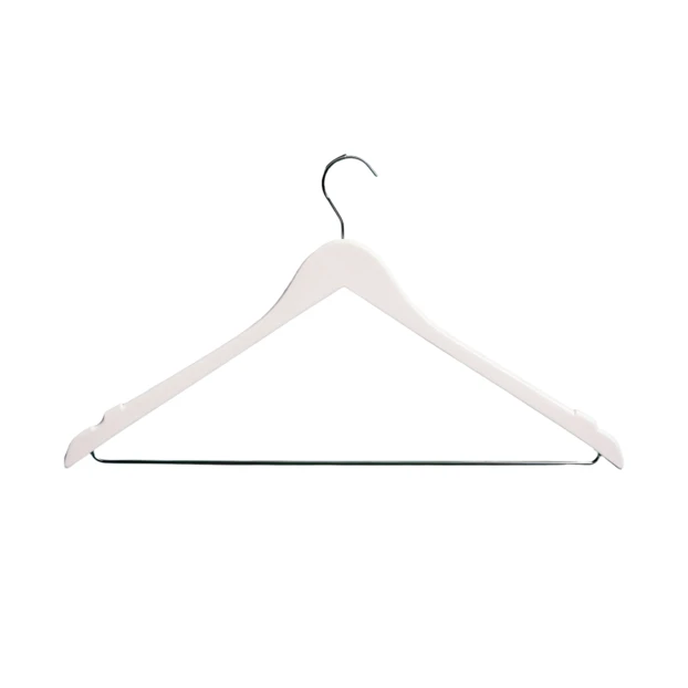 White wooden clothes hanger isolated on white background