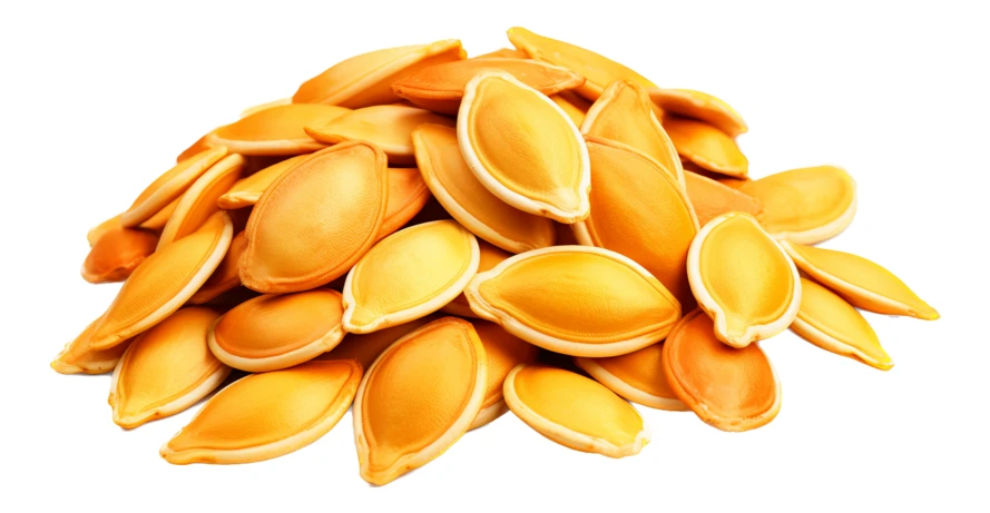 Pile of roasted pumpkin seeds isolated on white background