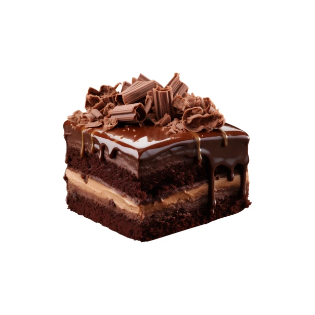Layered chocolate cake with dripping ganache and chocolate shavings
