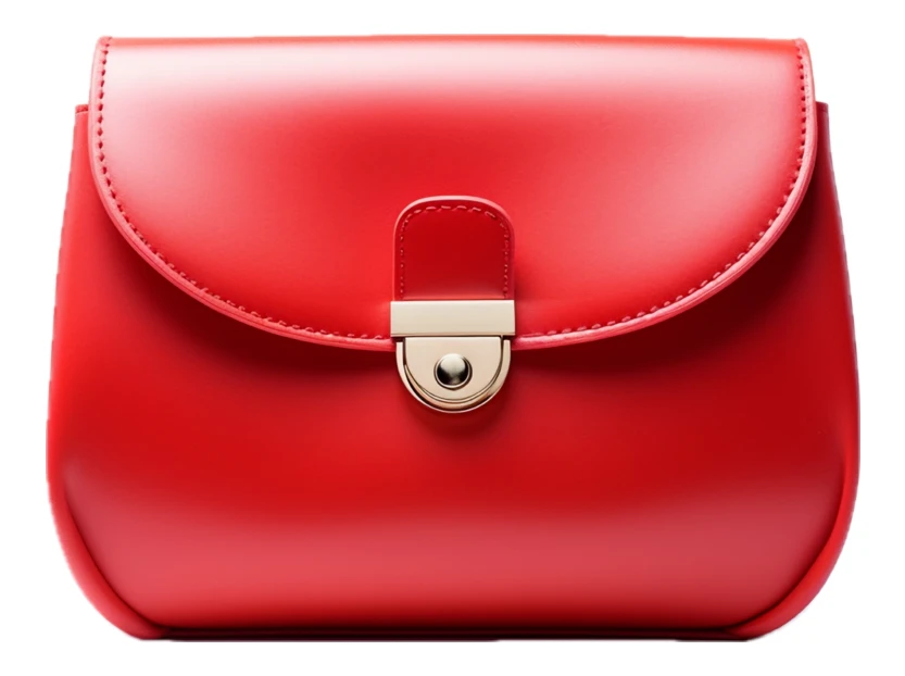Elegant red leather handbag with gold clasp isolated on white