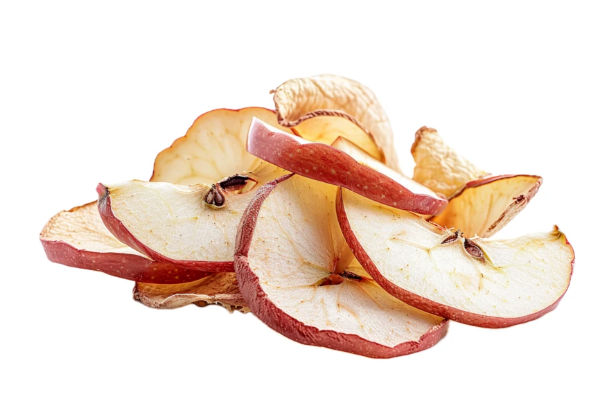 Dried red apple slices isolated on a white background