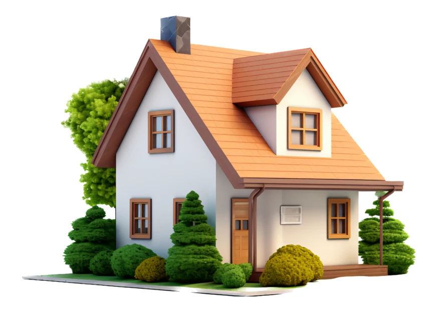 3D render of a small suburban house isolated on white