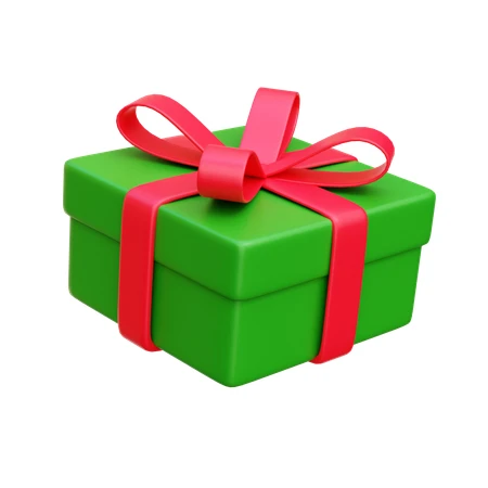 Green gift box with red ribbon 3D illustration