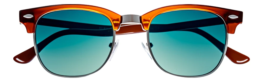 Classic clubmaster sunglasses with brown frames and teal lenses