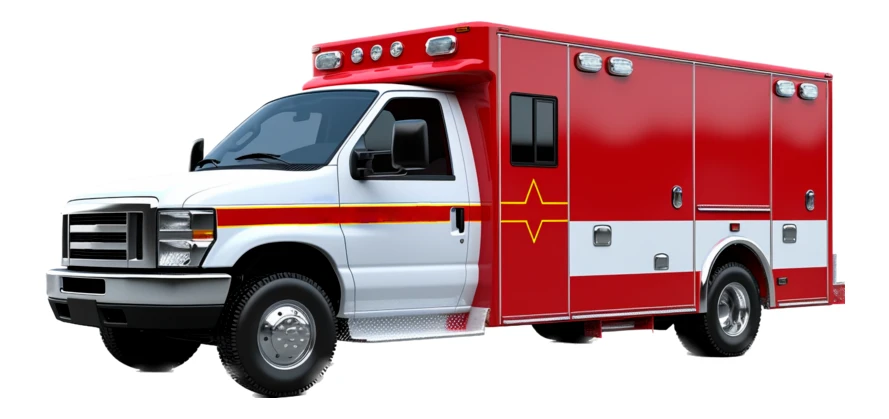 Red and white ambulance isolated on white background