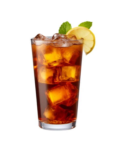 Refreshing glass of iced tea with lemon and mint