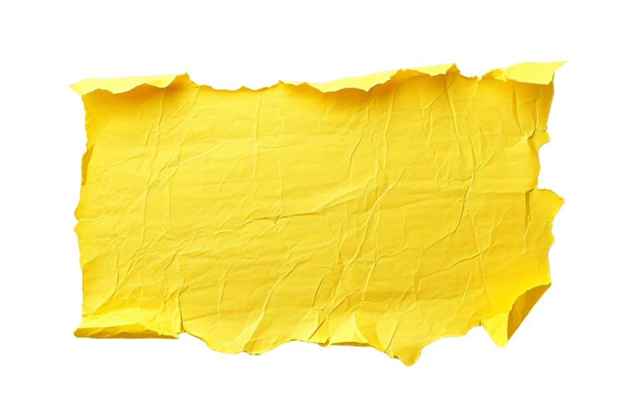 Crumpled yellow paper with torn edges on white background
