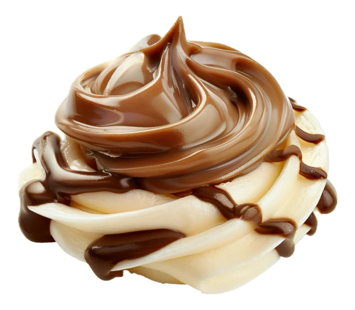 Creamy chocolate and vanilla frosting swirl isolated on white