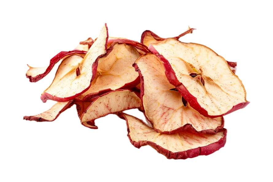 Dried red apple chips isolated on white background