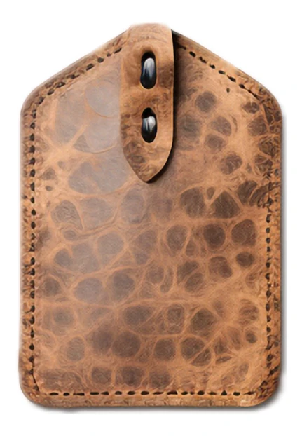 Handcrafted brown textured leather pouch on white background