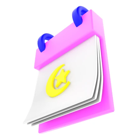3D calendar icon with Islamic crescent moon and star