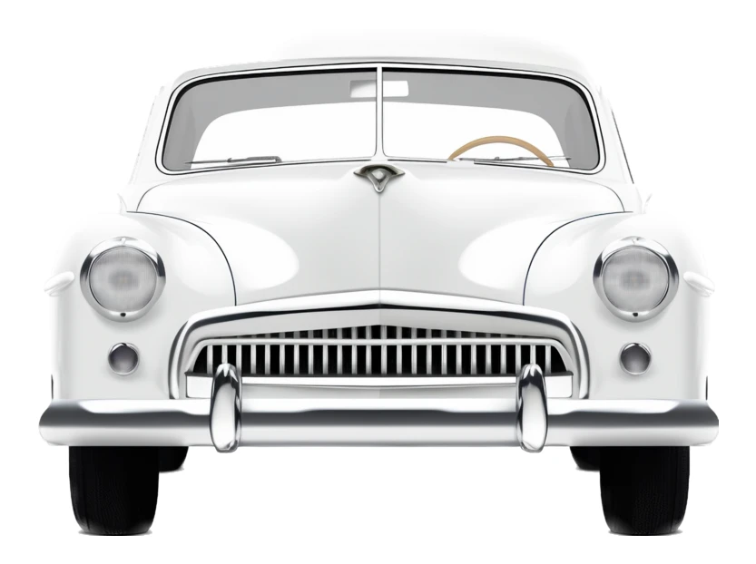 Front view of a white classic vintage car