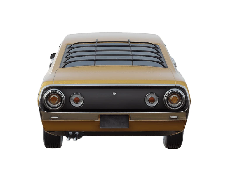 Rear view of vintage yellow muscle car on white background