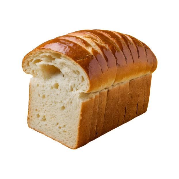 Sliced loaf of fresh white bread isolated on white background