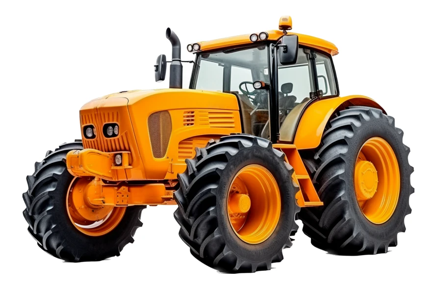 Modern orange agricultural tractor isolated on white background