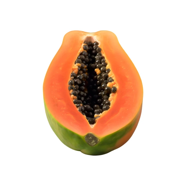 Half of a ripe papaya isolated on white background