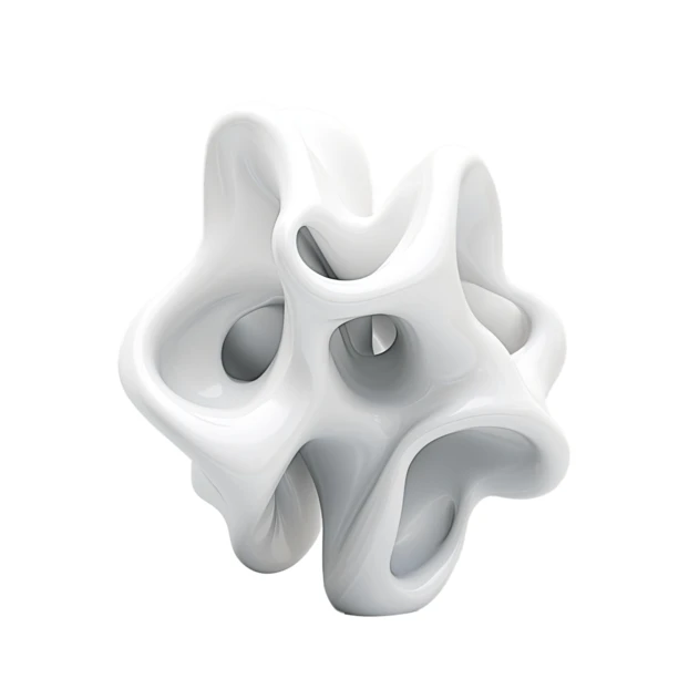 White glossy organic abstract sculpture on white background