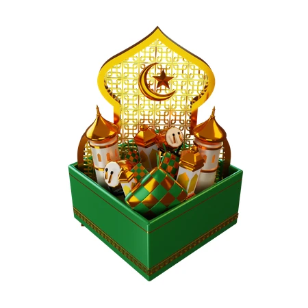 Ramadan Gift Box with Mosque and Lanterns 3D