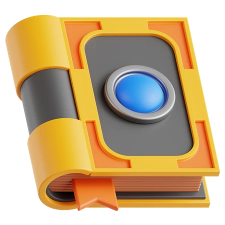 3D rendered stylized magic book with blue gemstone