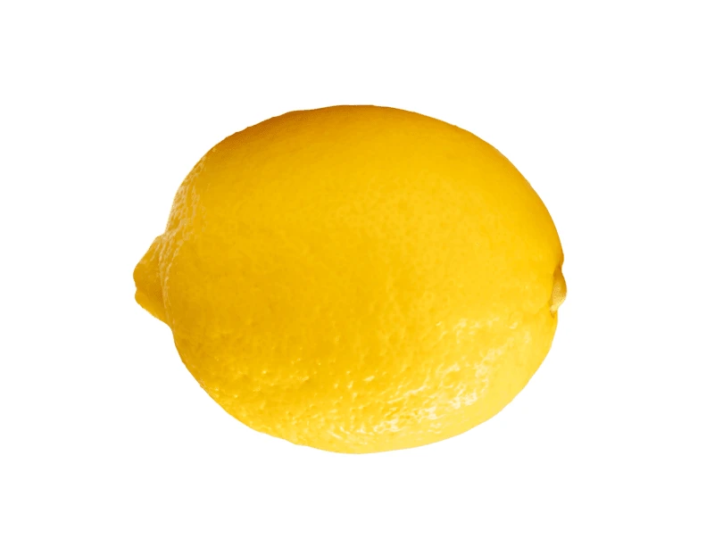 Single fresh whole yellow lemon isolated on white background