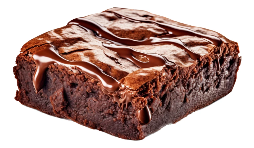 Chocolate brownie with chocolate sauce isolated on white background