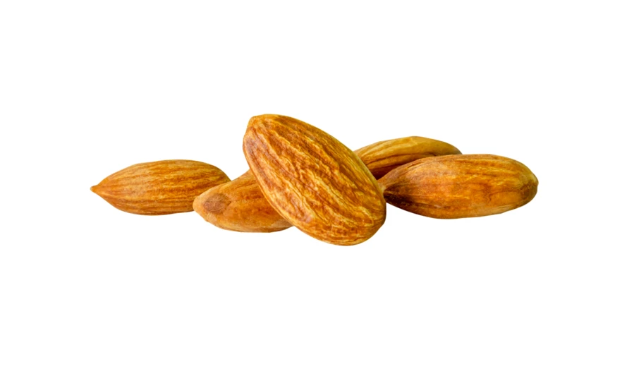 Group of almonds isolated on white background