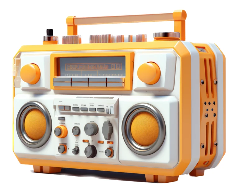 Modern retro orange and white boombox isolated on white