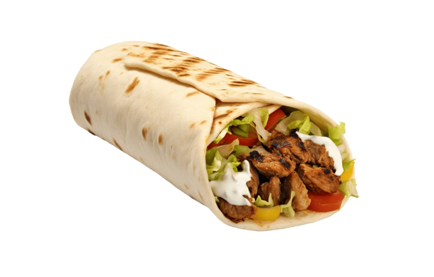 Grilled chicken wrap with fresh vegetables and white sauce