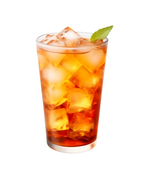 Glass of refreshing iced tea with mint leaf isolated