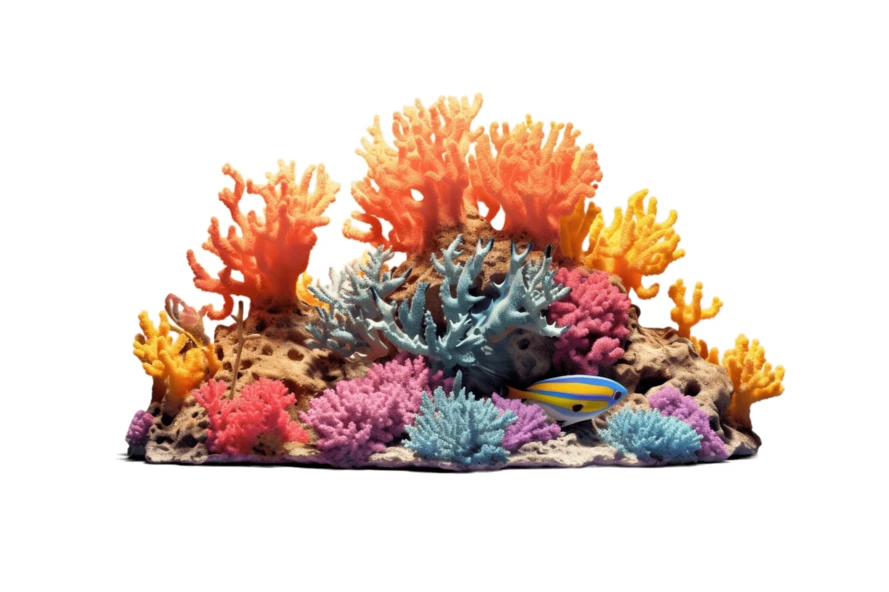 Vibrant aquarium coral reef decoration with tropical fish