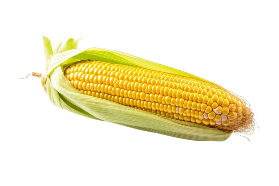 Fresh ear of yellow corn with husk isolated on white